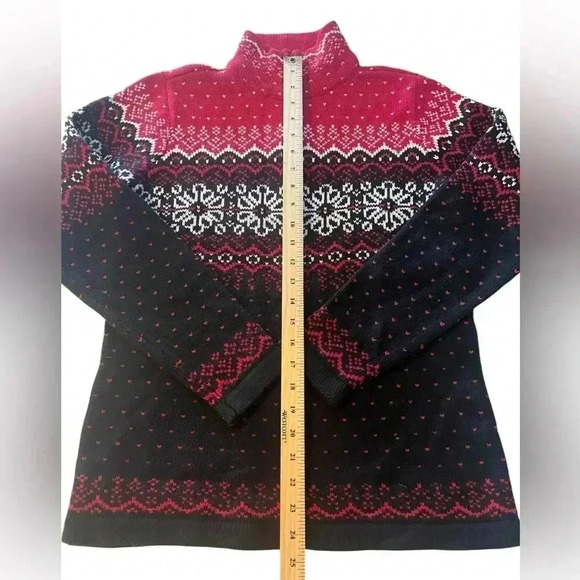 Vintage Northern Reflection Fair Isle Knit Nordic Sweater Winter Red Black White - Picture 2 of 4